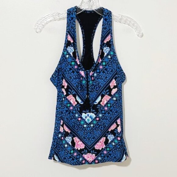 Beach House Swim Tankini Top Blue Pink Floral Zip Front Racerback Size 6 - Picture 2 of 7